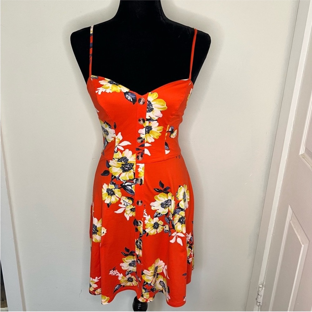 Orange Floral Spaghetti Strap Mini Dress for Weddings